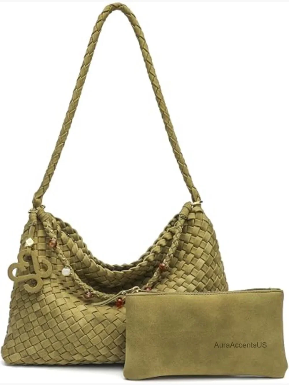 Woven Faux Suede Hobo Shoulder Bag with Tote Handle